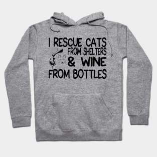 Womens Funny Cat Rescue And Wine Shirt - Cat And Wine Lover Hoodie